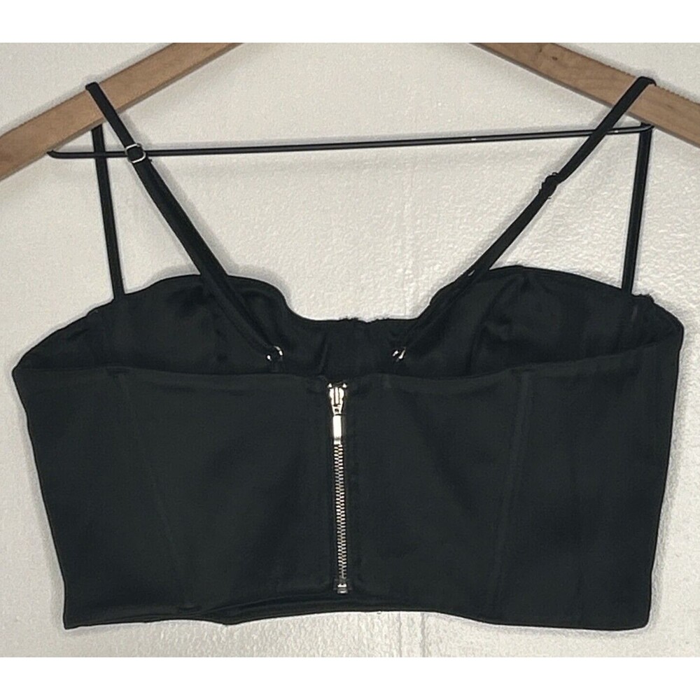 White Fox Bustier Size Large Acacia Black Sexy Holiday Satin Cropped Corset - Picture 2 of 4